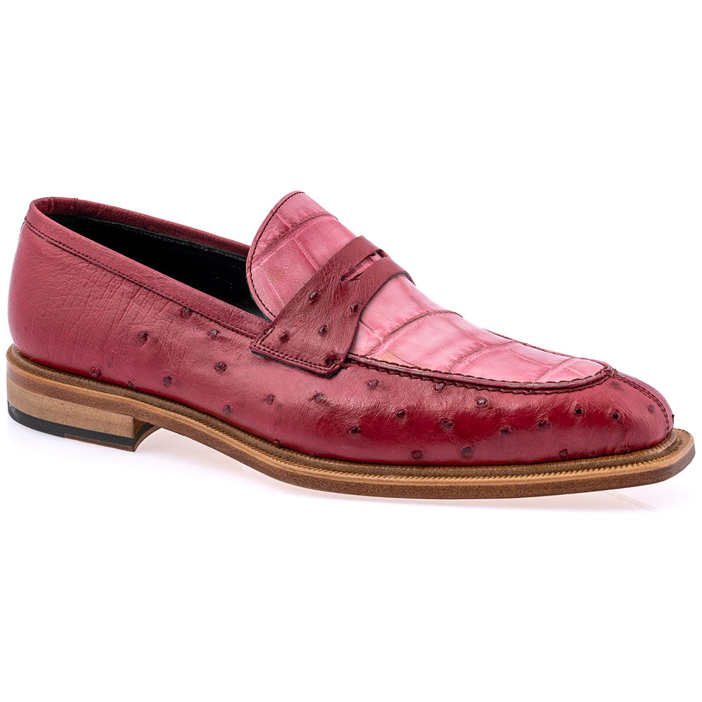 Mauri 3862 Couture Ostrich & Alligator Penny Loafer Ruby Red / Pink