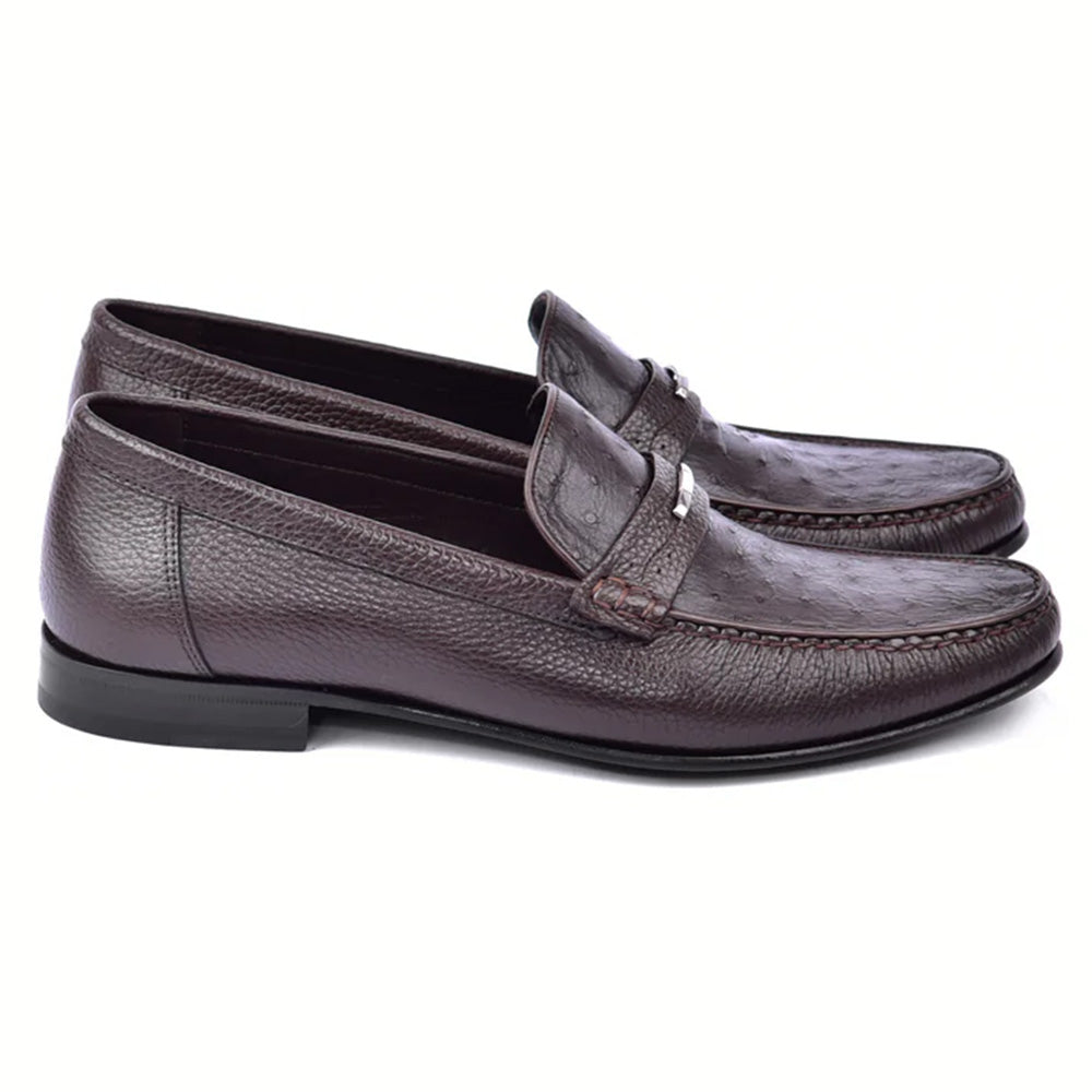 Corrente C0014054-3898OST Genuine Ostrich Bit Loafer Dark Brown