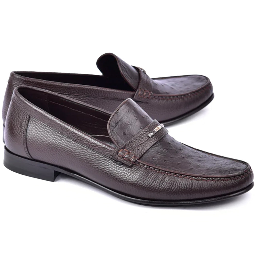 Corrente Genuine Ostrich Bit Loafer Dark Brown