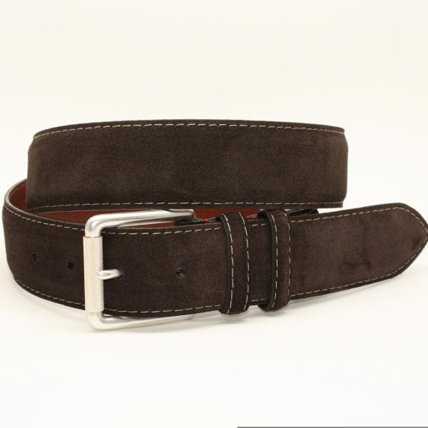 Torino Leather Suede Contrast Stitch Belt Brown