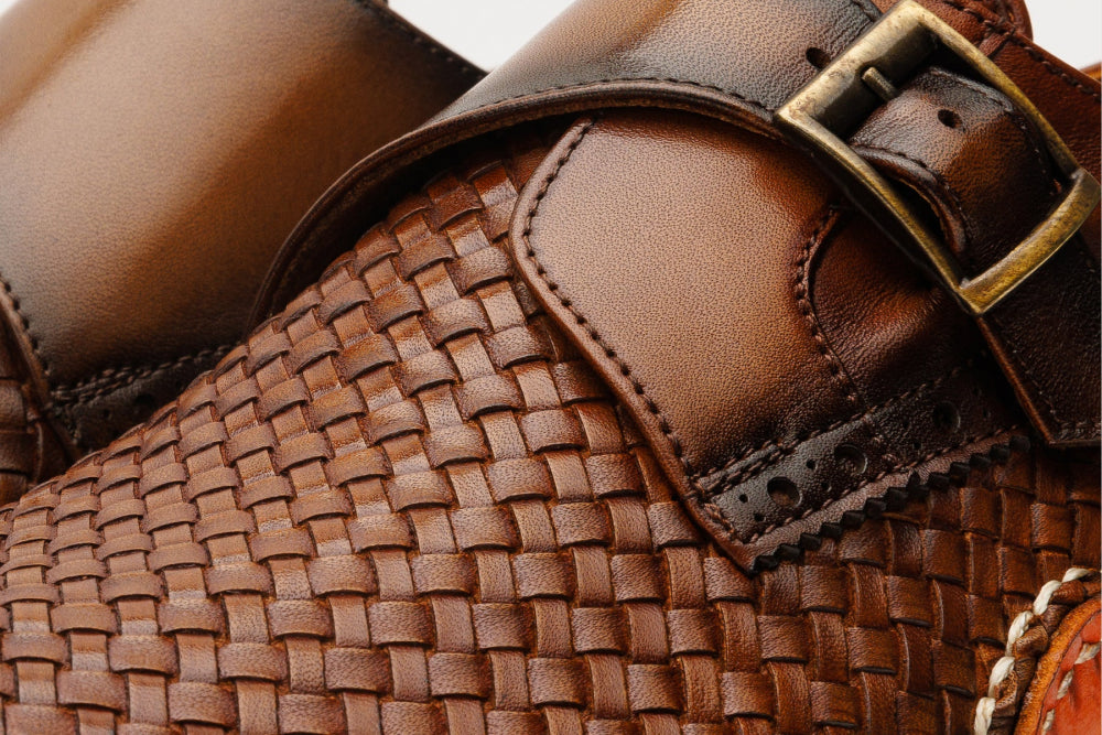 Vinci Leather The Rolls Woven Single Monk Strap Dress Shoe Tan
