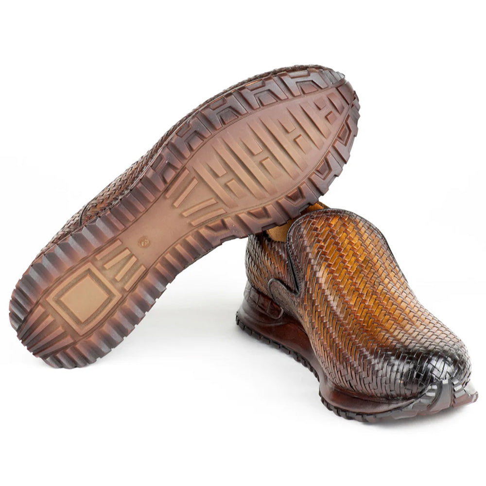 Paul Parkman Men's Woven Leather Slip-On Sneakers Brown