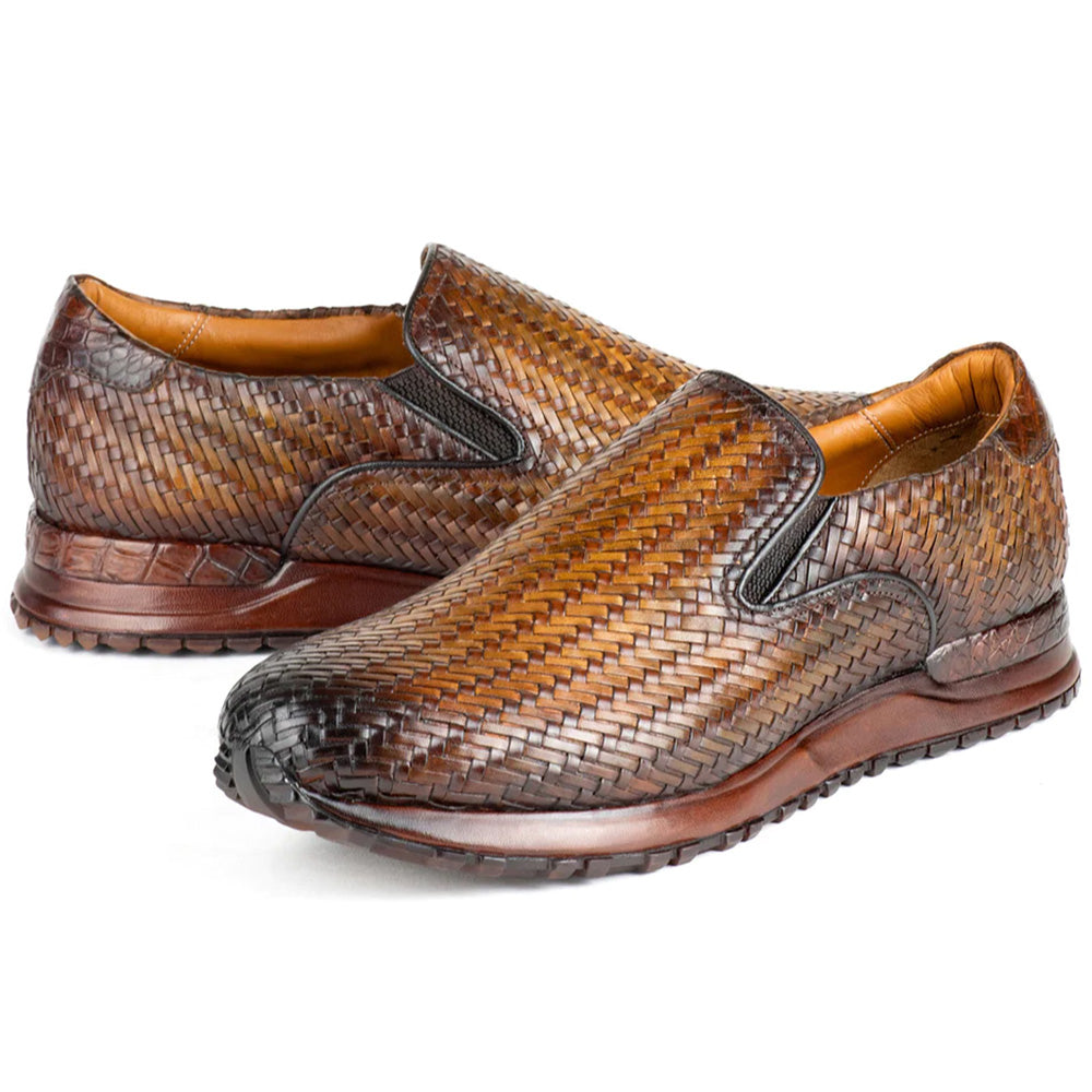 Paul Parkman Men's Woven Leather Slip-On Sneakers Brown