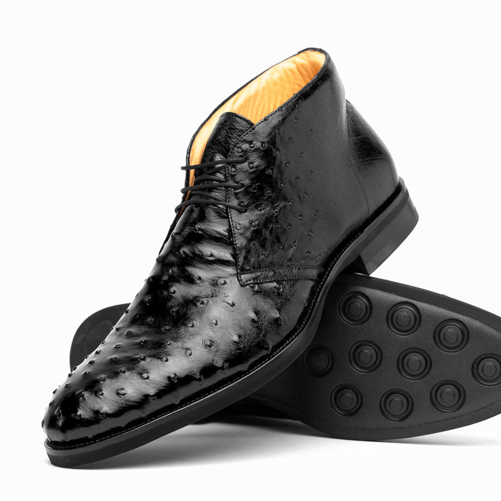 Zelli Marco Ostrich Chukka Boots Black (43-594-BLK)