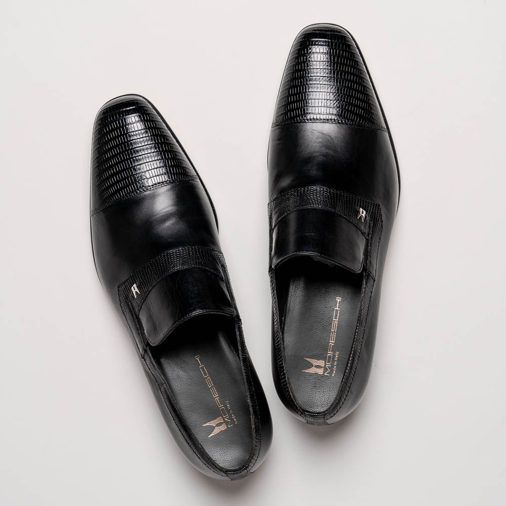 Moreschi 43153 Lizard & Calfskin Loafers Black