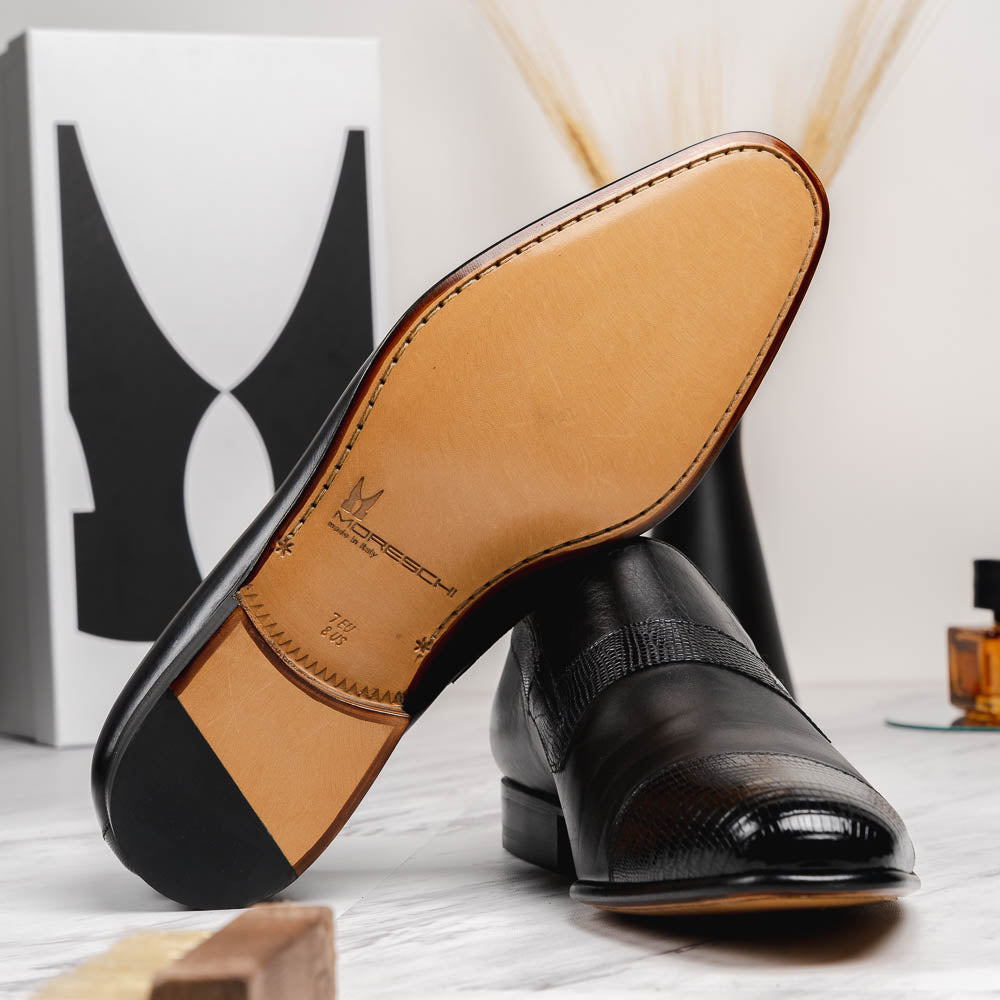 Moreschi 43153 Lizard & Calfskin Loafers Black