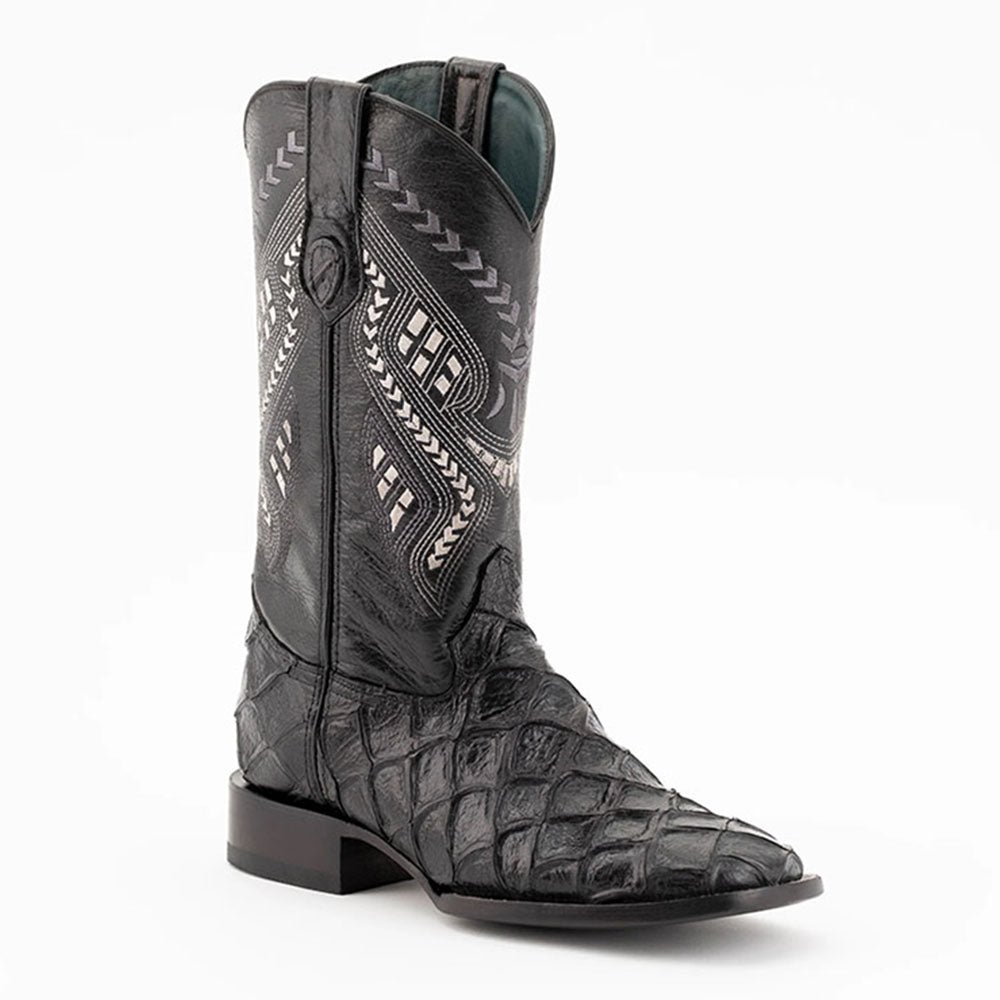 Ferrini Bronco 43393-04 Pirarucu Print Square Toe Cowboy Boots Black