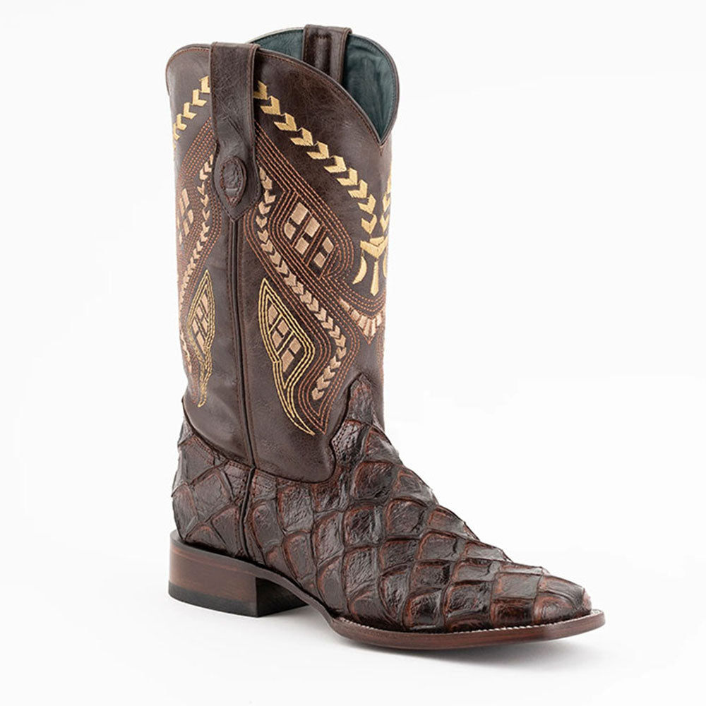 Ferrini Bronco 43393-09 Pirarucu Print Square Toe Cowboy Boots Chocolate