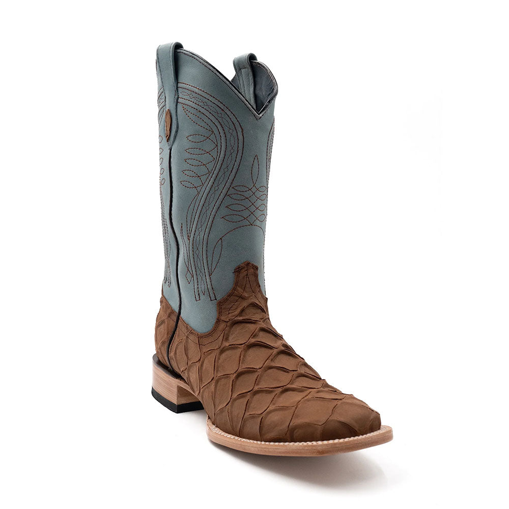 Ferrini Bronco 43393-10 Pirarucu Print Square Toe Cowboy Boots Brown