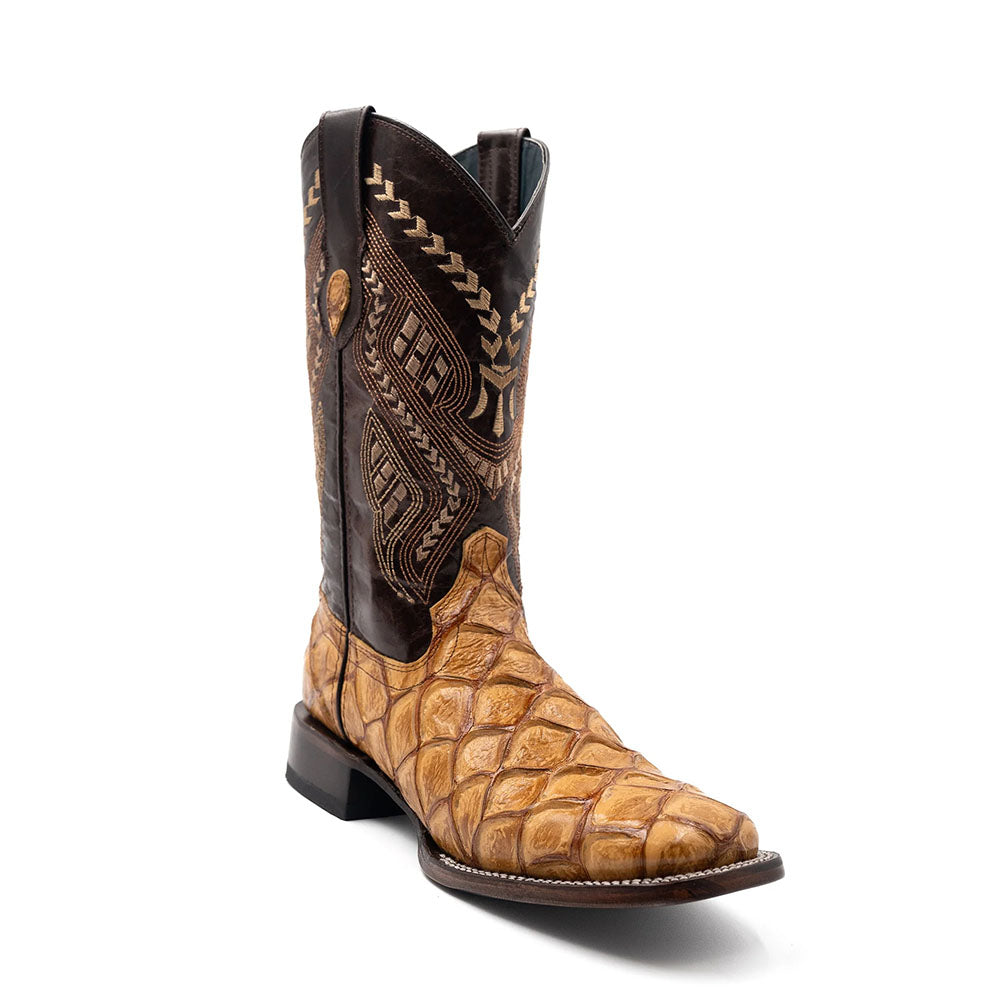 Ferrini Bronco 43393-61 Pirarucu Print Square Toe Cowboy Boots Cigar