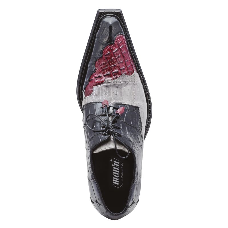 Mauri 44207 Piave Crocodile & Hornback Shoes Black/Ruby Red/Gray (Special Order)