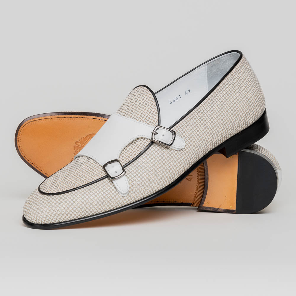 Corrente C137-4661HS Double Monk Strap Vamp Shoes White