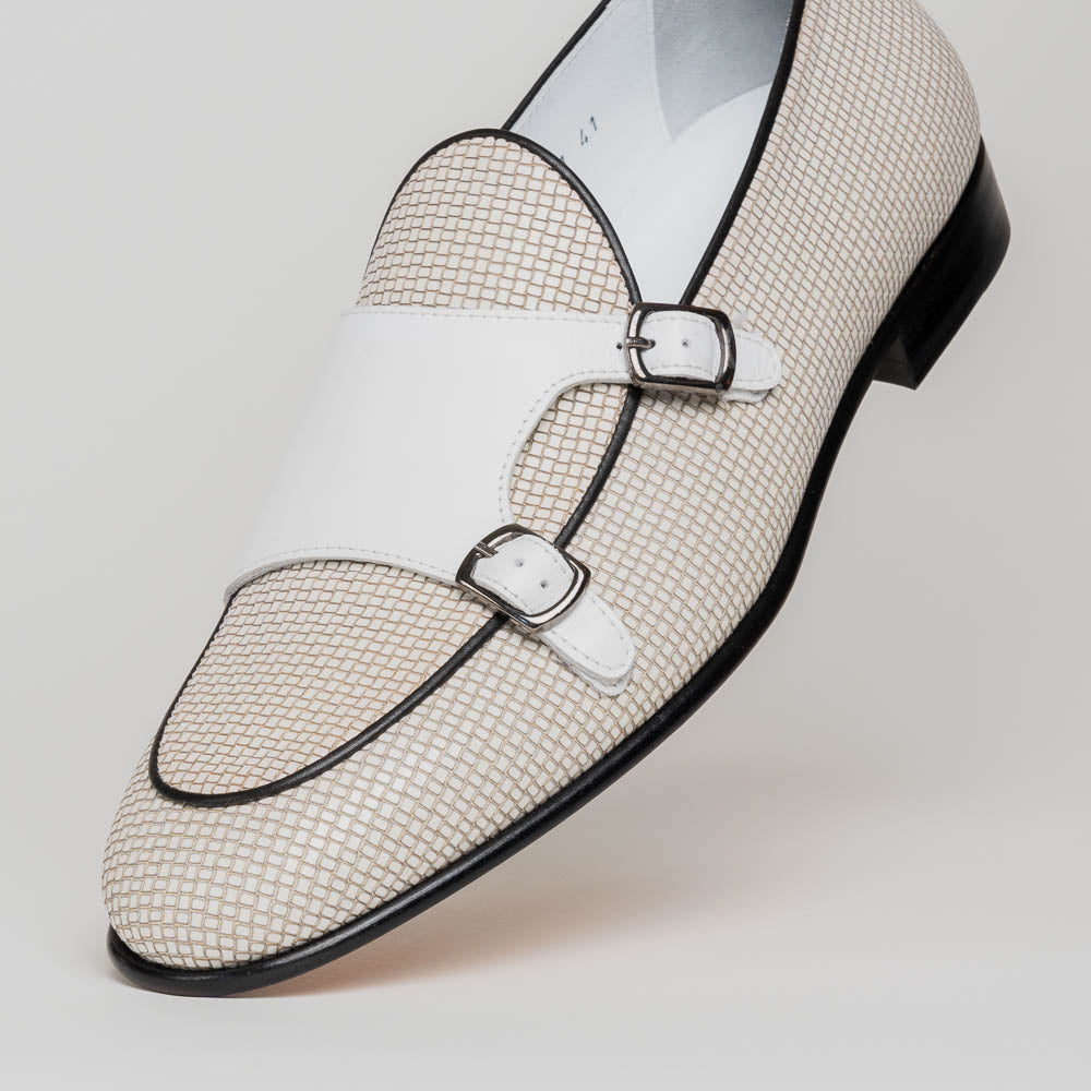 Corrente C137-4661HS Double Monk Strap Vamp Shoes White