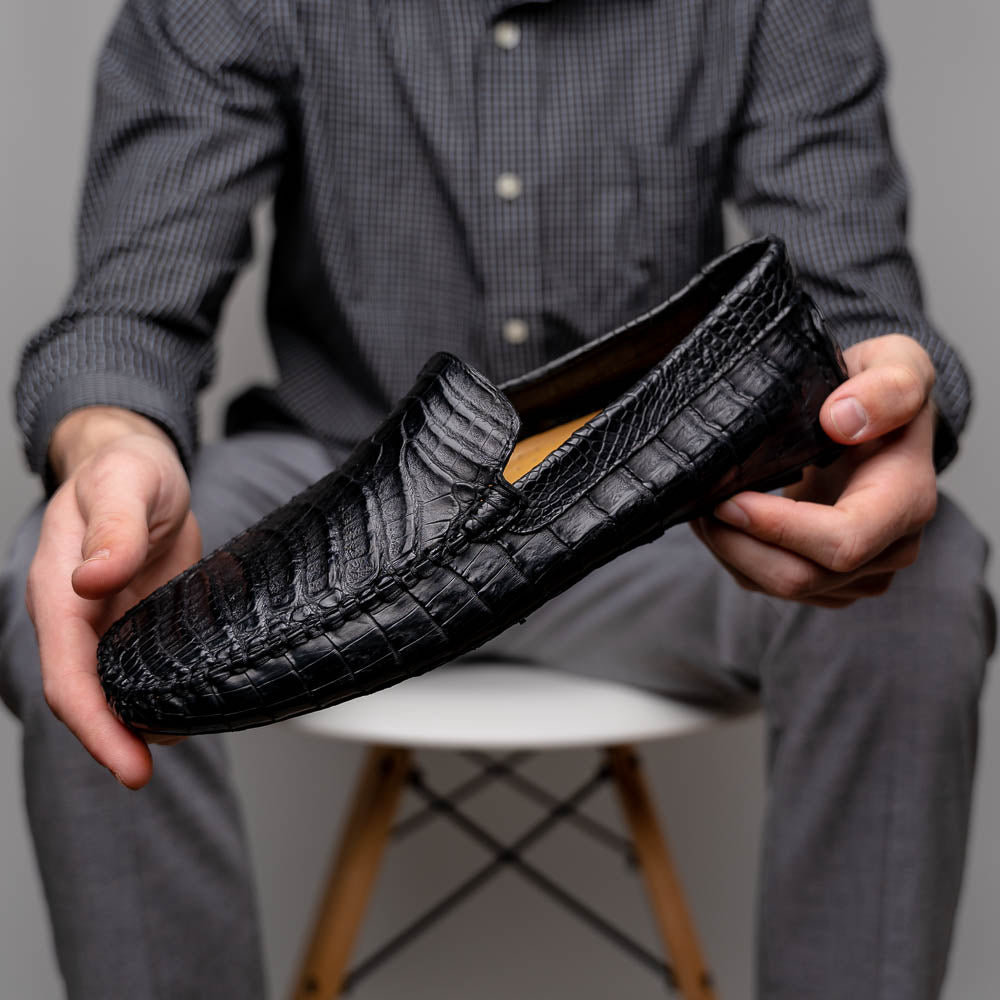 Calzoleria Toscana 4551 Crocodile Driving Shoes Black