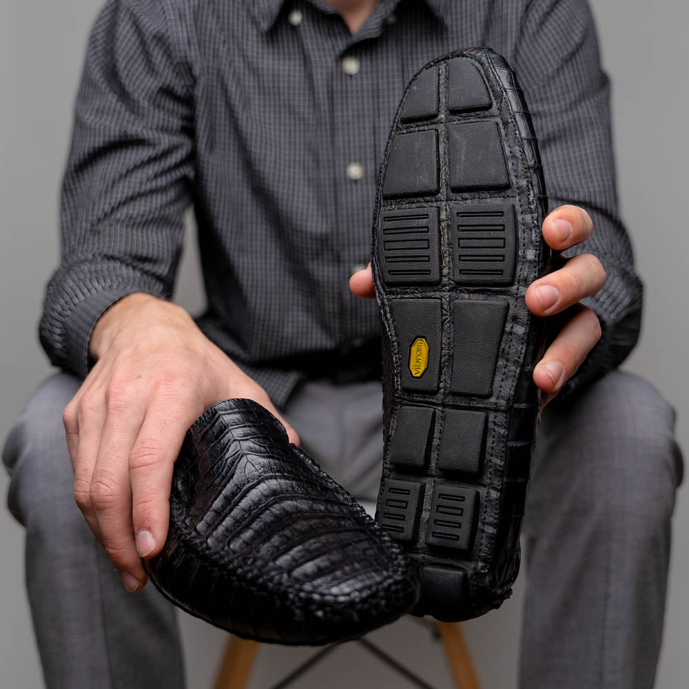 Calzoleria Toscana 4551 Crocodile Driving Shoes Black