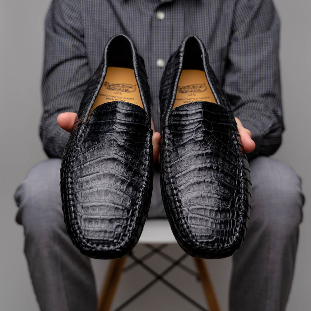 Calzoleria Toscana 4551 Crocodile Driving Shoes Black