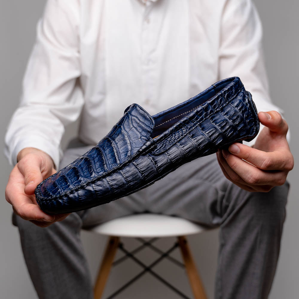 ココスヤシ Calzoleria Toscana 4551 Crocodile Driving Shoes Denim