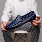 Calzoleria Toscana 4551 Crocodile Driving Shoes Denim