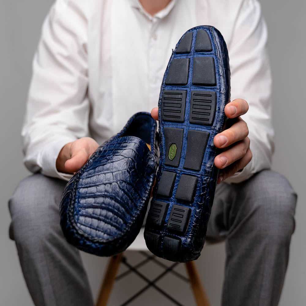 Calzoleria Toscana 4551 Crocodile Driving Shoes Denim