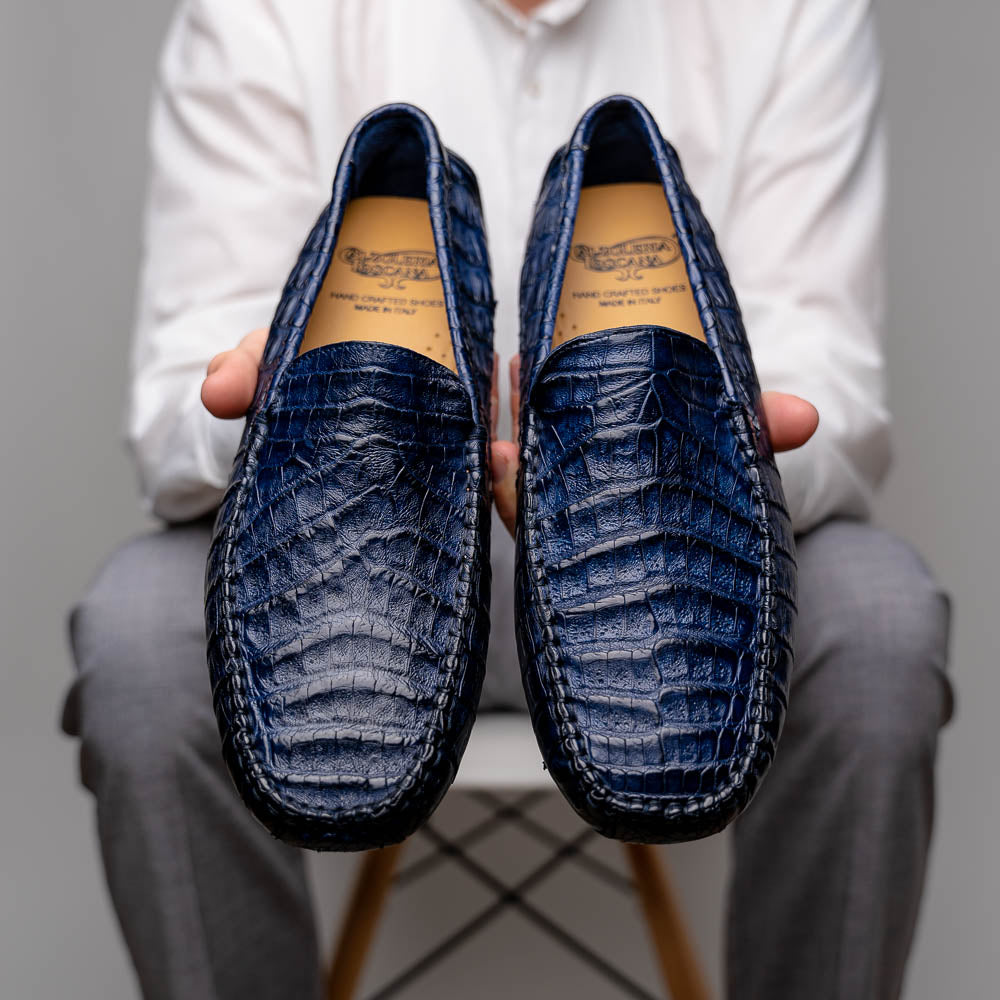 Calzoleria Toscana 4551 Crocodile Driving Shoes Denim