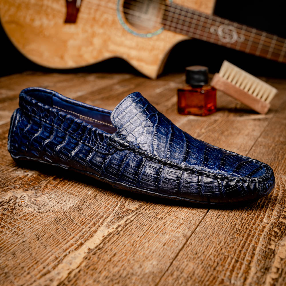 Calzoleria Toscana 4551 Crocodile Driving Shoes Denim