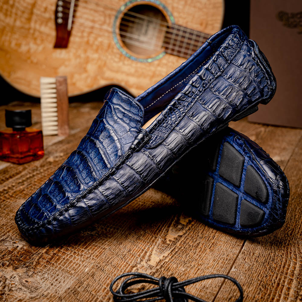 Calzoleria Toscana 4551 Crocodile Driving Shoes Denim