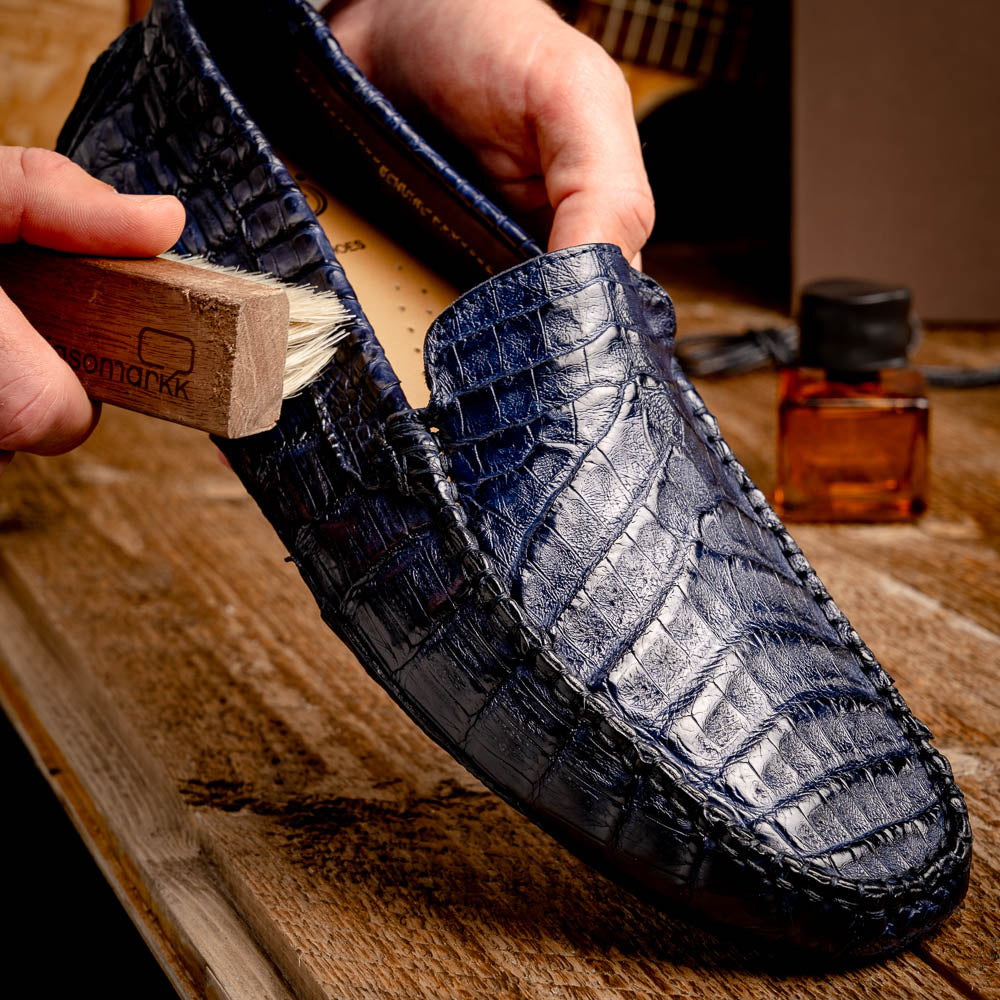 Calzoleria Toscana 4551 Crocodile Driving Shoes Denim