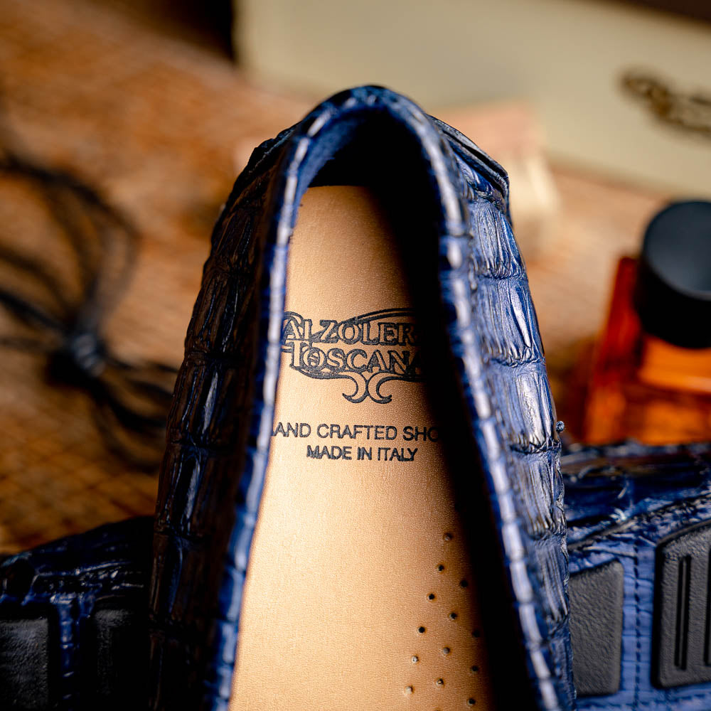 Calzoleria Toscana 4551 Crocodile Driving Shoes Denim