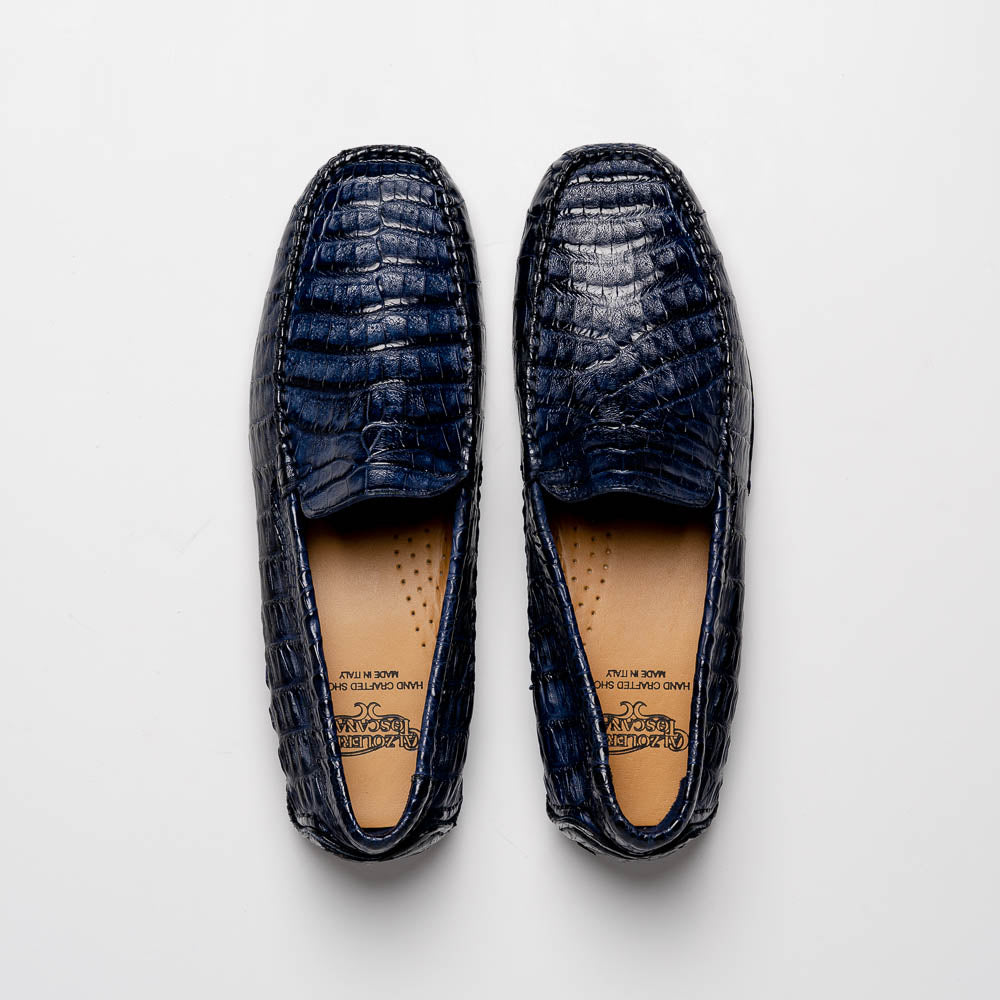 Calzoleria Toscana 4551 Crocodile Driving Shoes Denim
