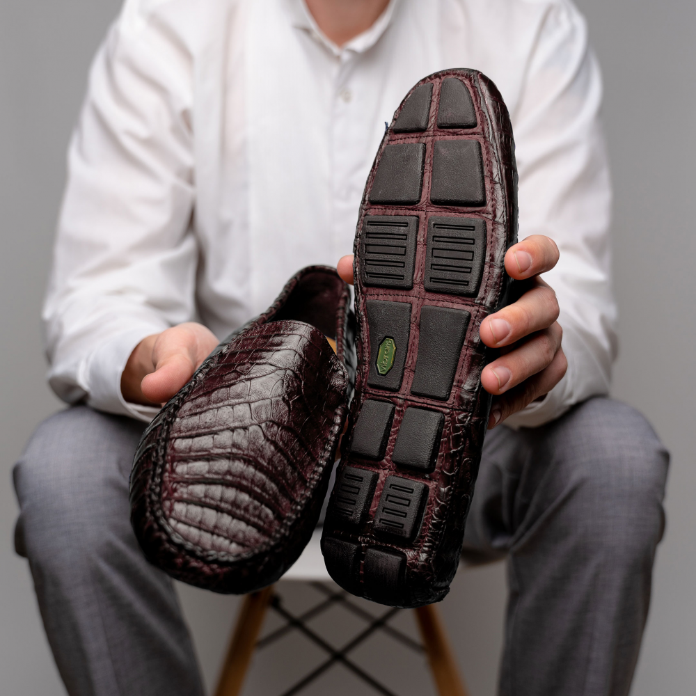 Calzoleria Toscana 4551 Crocodile Driving Shoes Burgundy