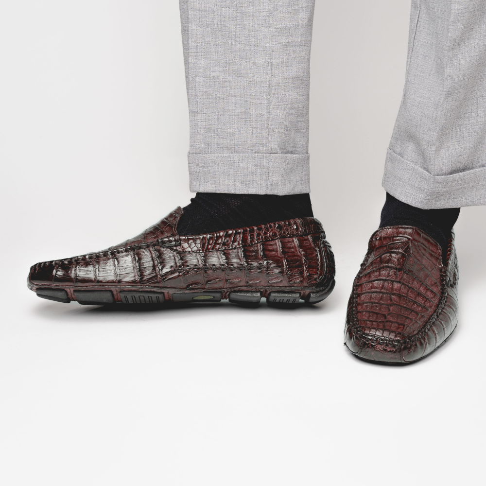 Calzoleria Toscana 4551 Crocodile Driving Shoes Burgundy