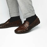 Calzoleria Toscana 4551 Crocodile Driving Shoes Dark Brown