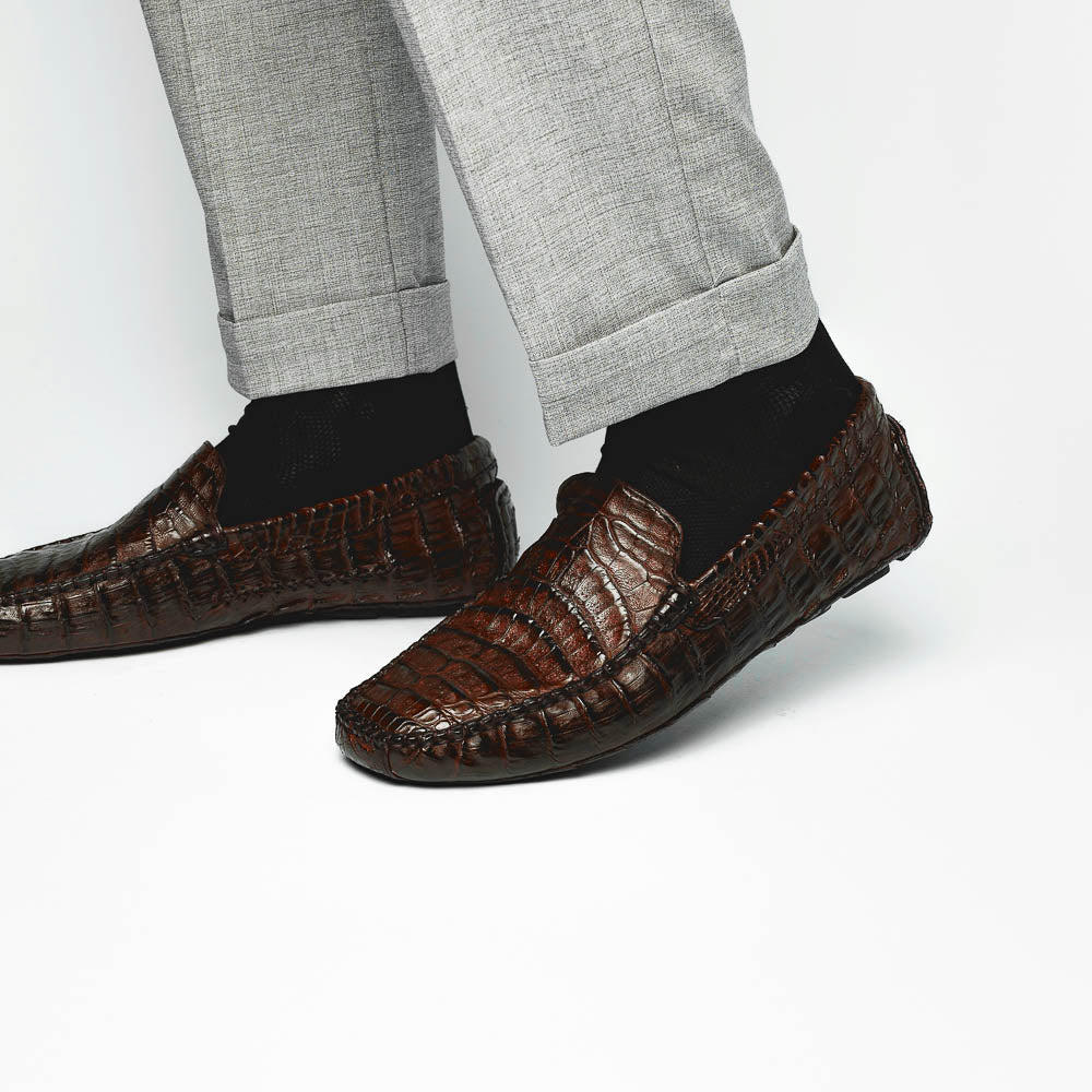 Calzoleria Toscana 4551 Crocodile Driving Shoes Dark Brown