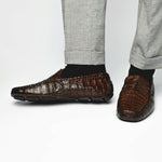 Calzoleria Toscana 4551 Crocodile Driving Shoes Dark Brown