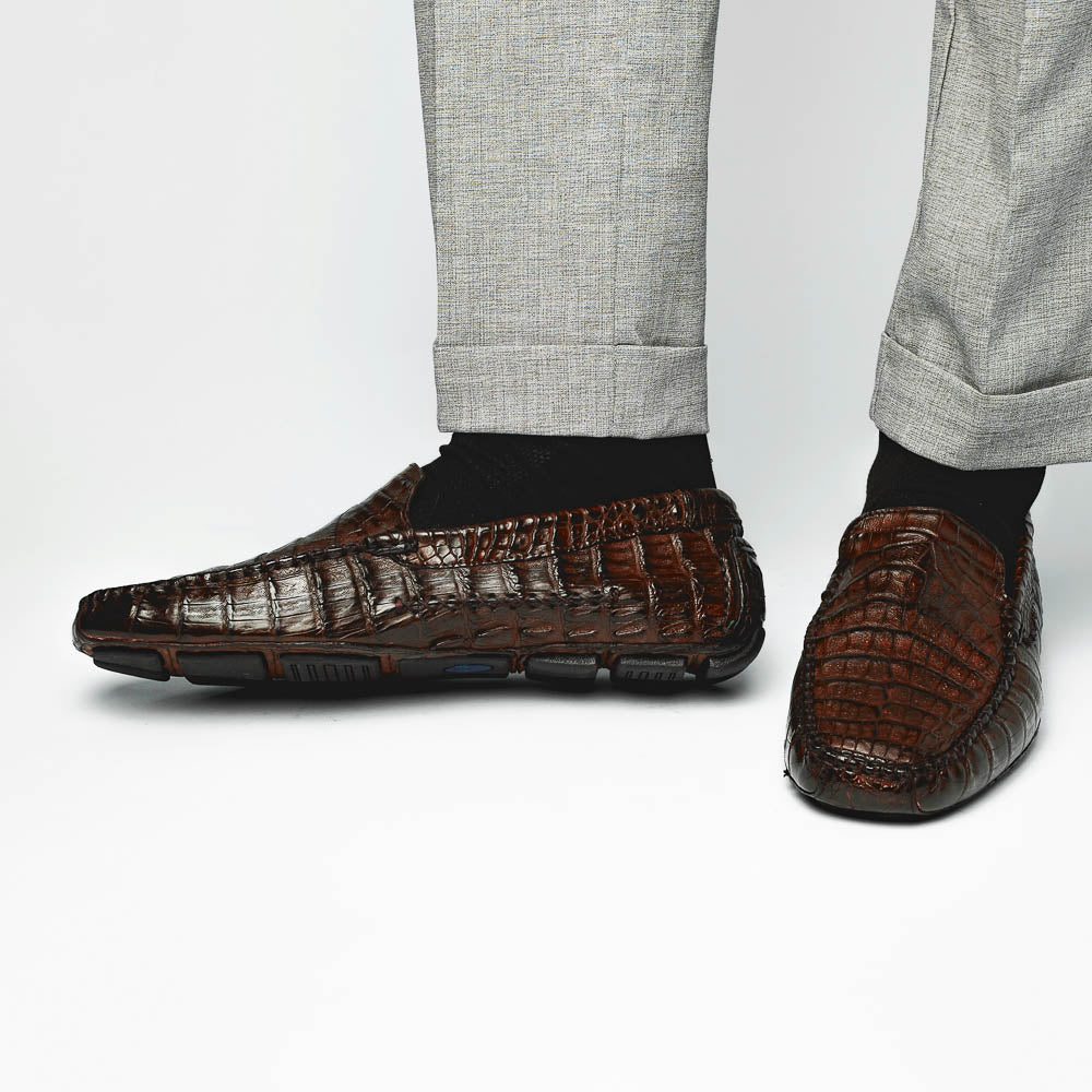 Calzoleria Toscana 4551 Crocodile Driving Shoes Dark Brown