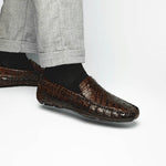 Calzoleria Toscana 4551 Crocodile Driving Shoes Dark Brown