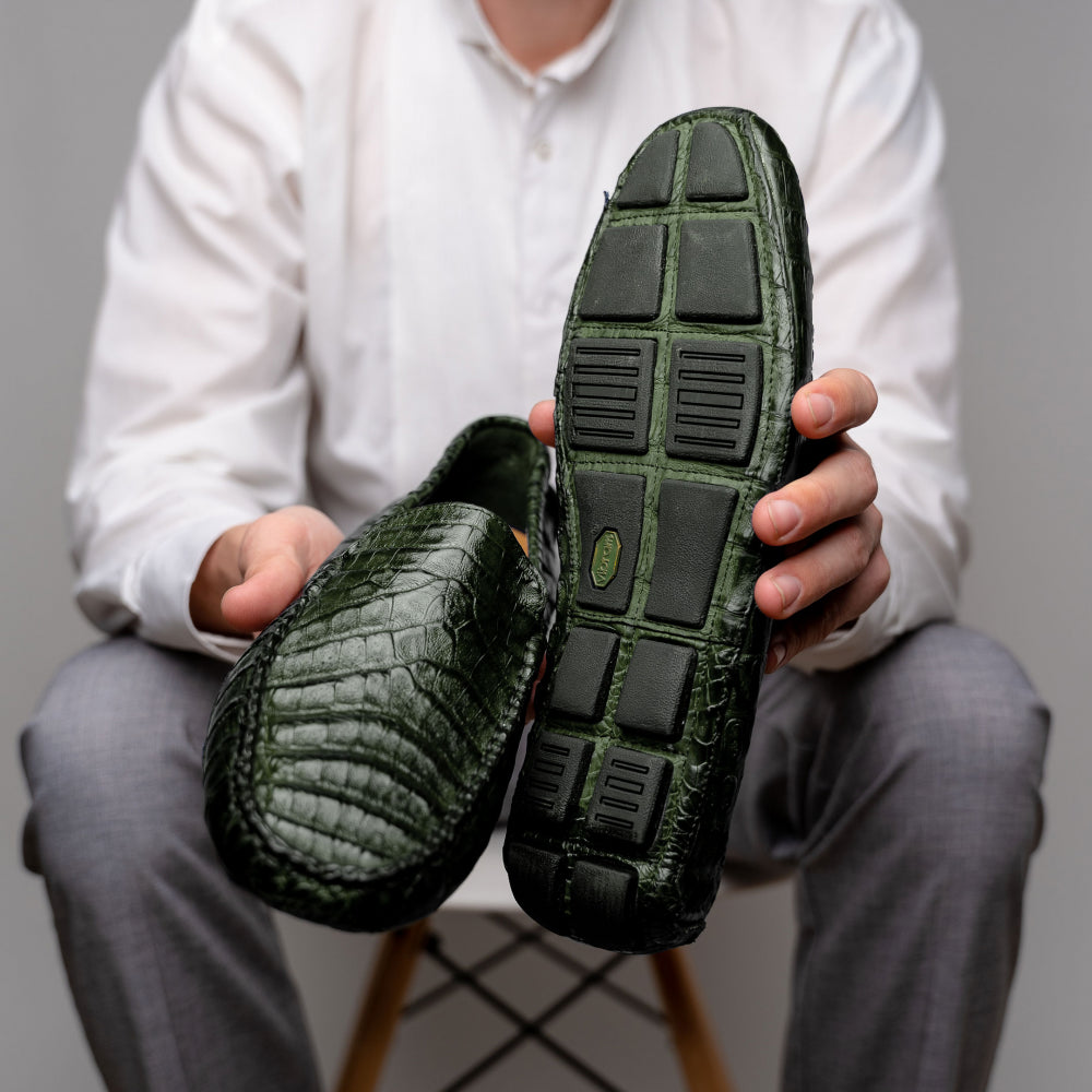 Calzoleria Toscana 4551 Crocodile Driving Shoes Green