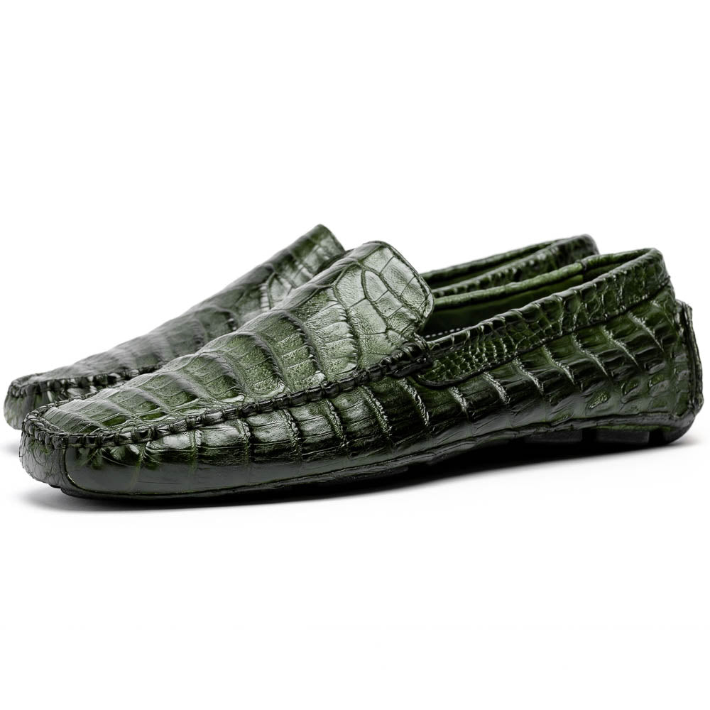 Calzoleria Toscana 4551 Crocodile Driving Shoes Green