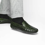 Calzoleria Toscana 4551 Crocodile Driving Shoes Green