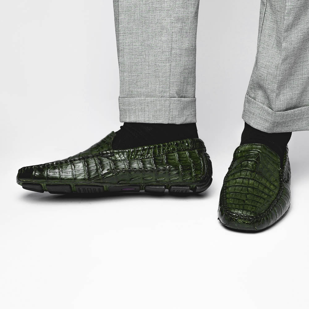 Calzoleria Toscana 4551 Crocodile Driving Shoes Green