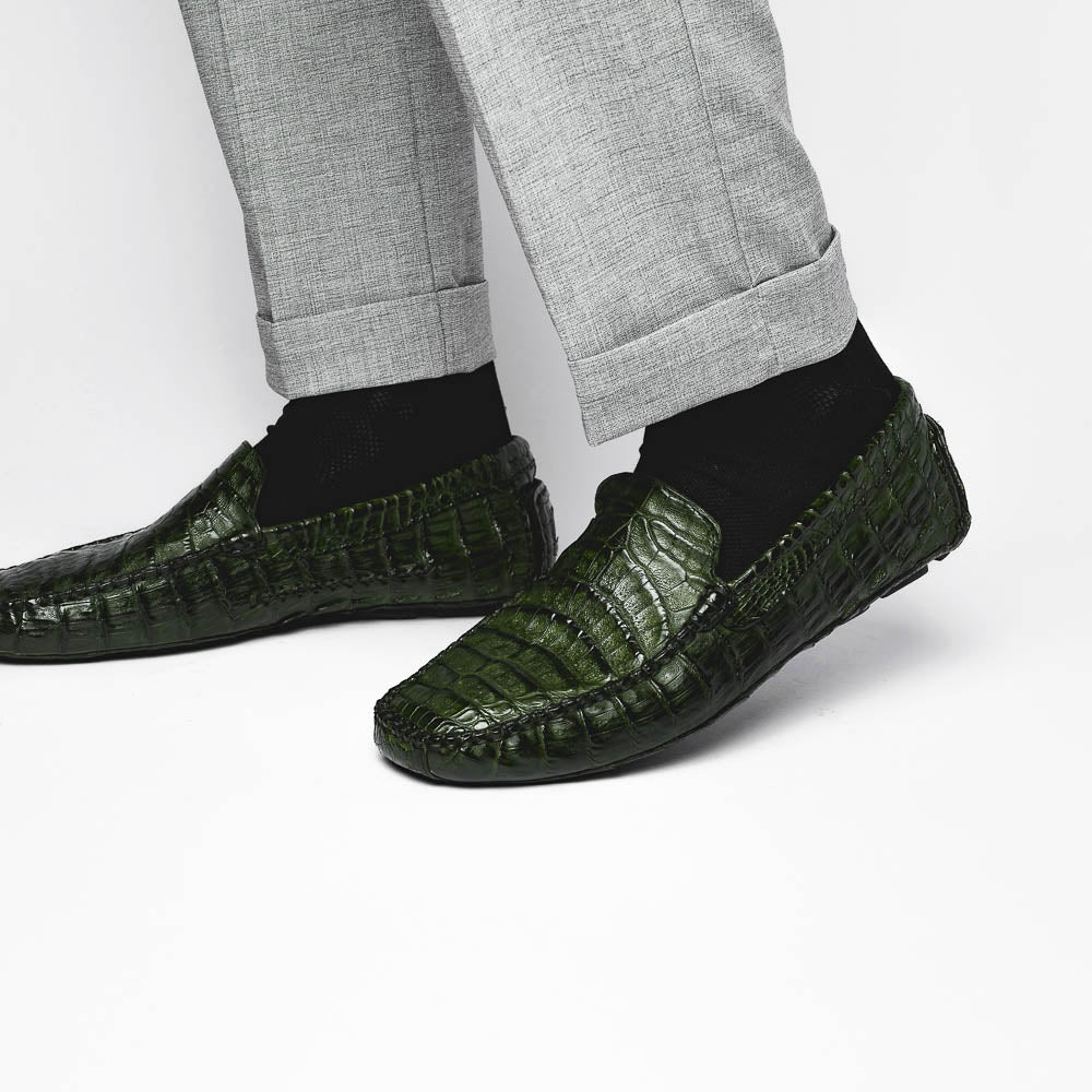 Calzoleria Toscana 4551 Crocodile Driving Shoes Green