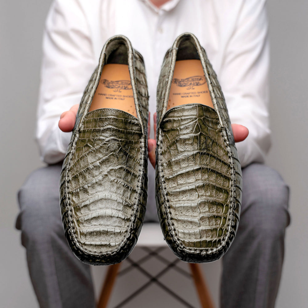 Calzoleria Toscana 4551 Crocodile Driving Shoes Rope
