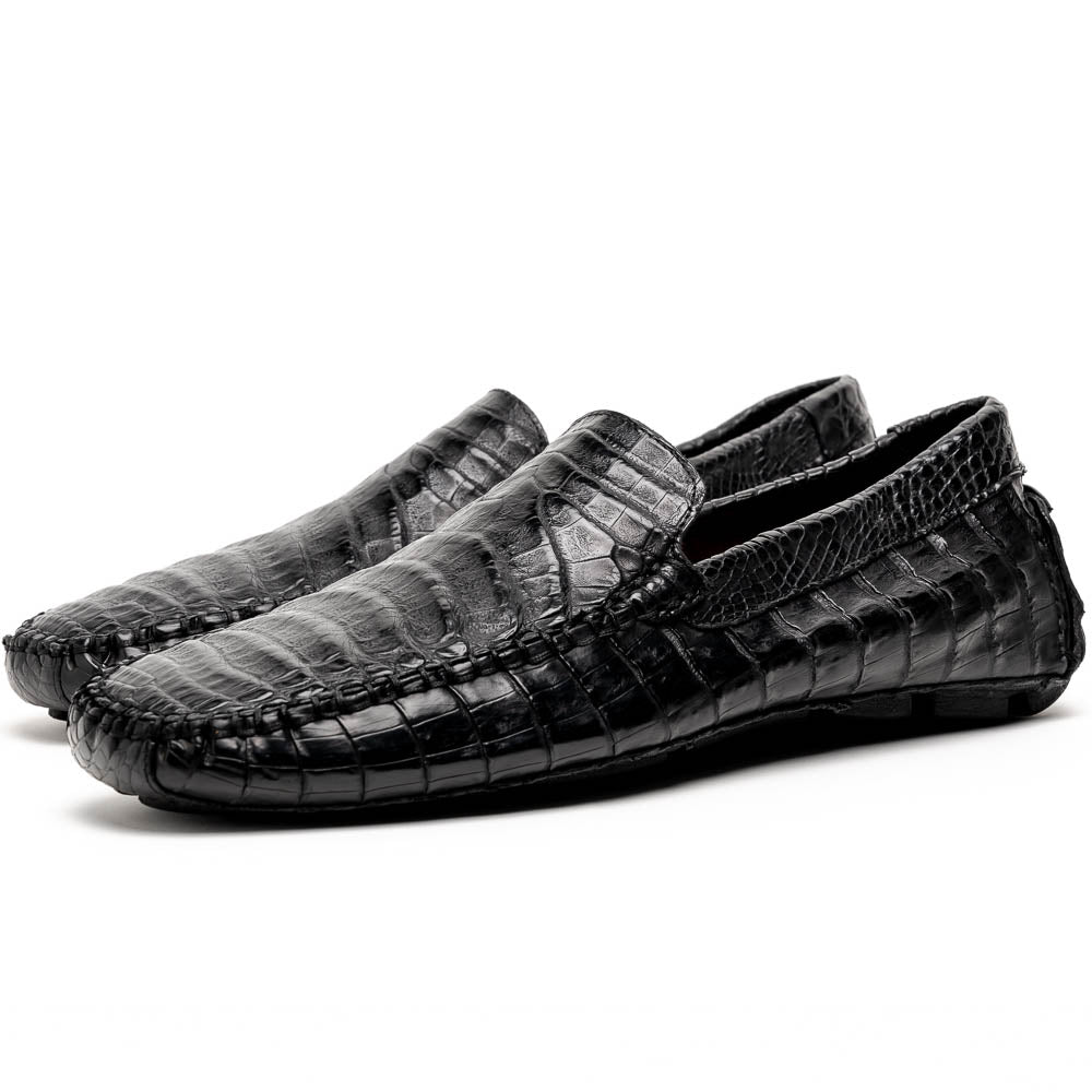 Calzoleria Toscana 4551 Crocodile Driving Shoes Black