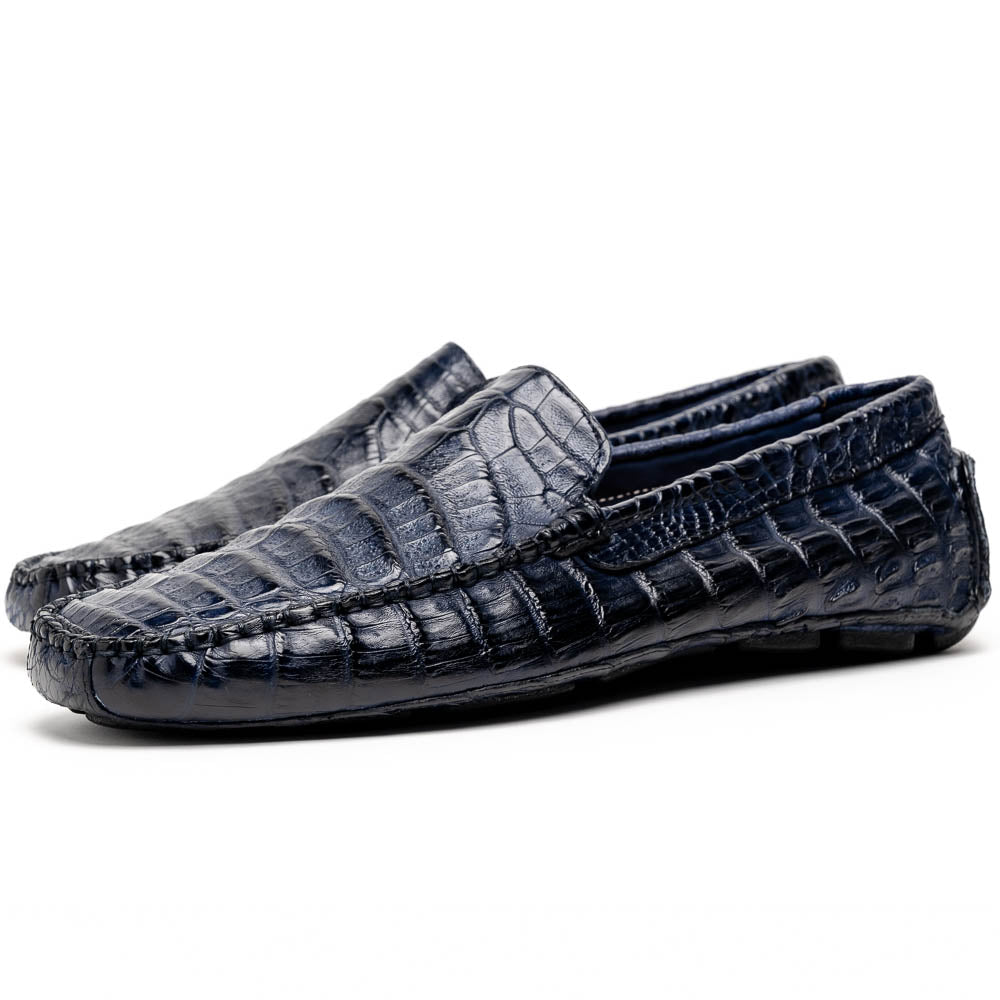 Calzoleria Toscana 4551 Crocodile Driving Shoes Denim