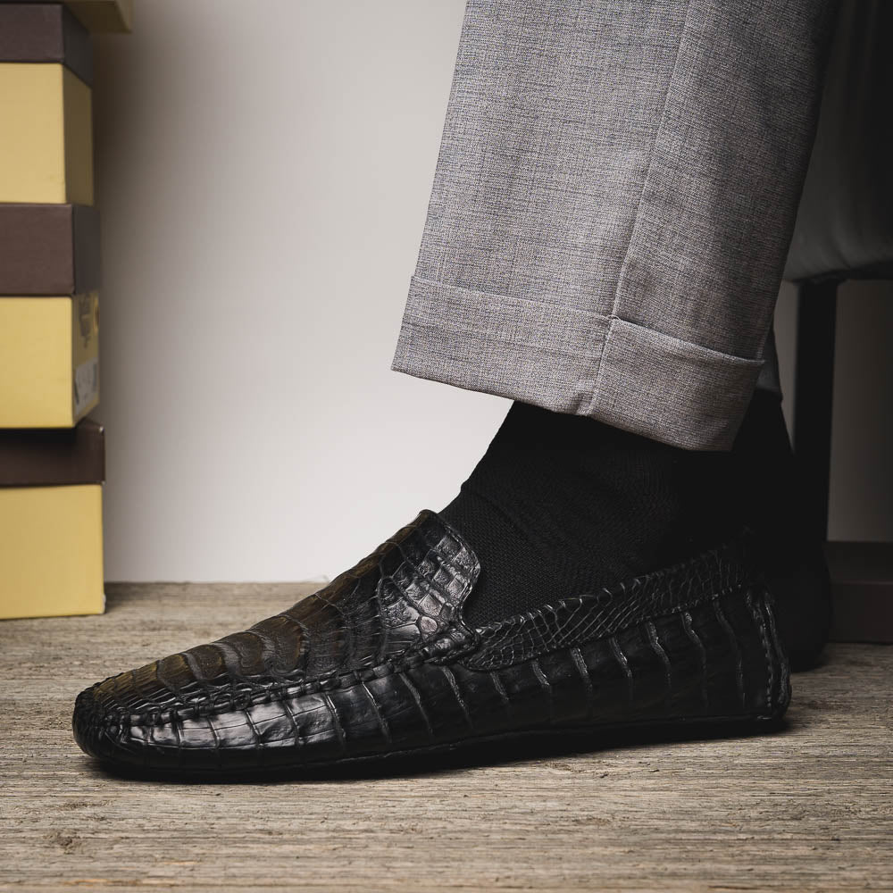Calzoleria Toscana 4551 Crocodile Driving Shoes Black