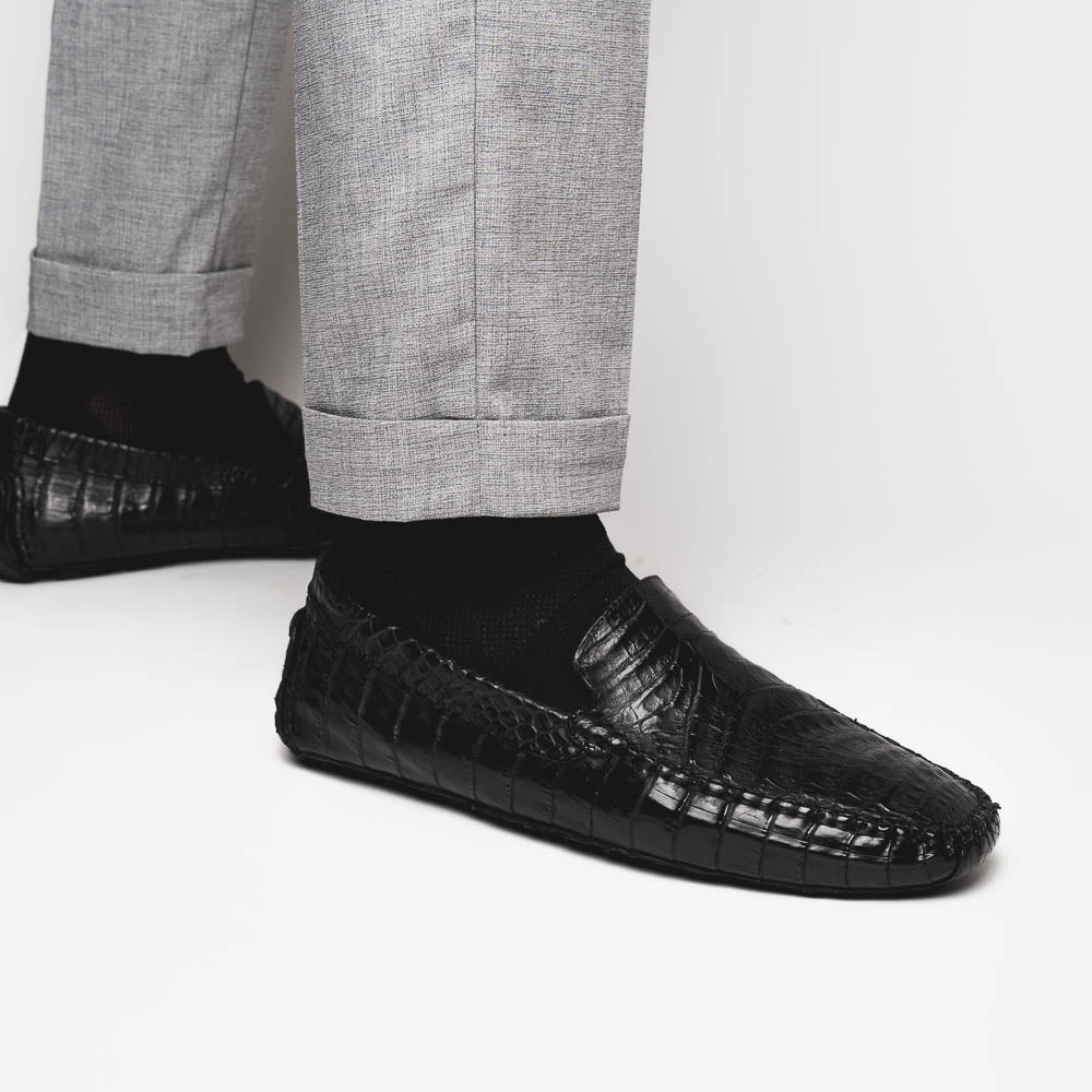 Calzoleria Toscana 4551 Crocodile Driving Shoes Black