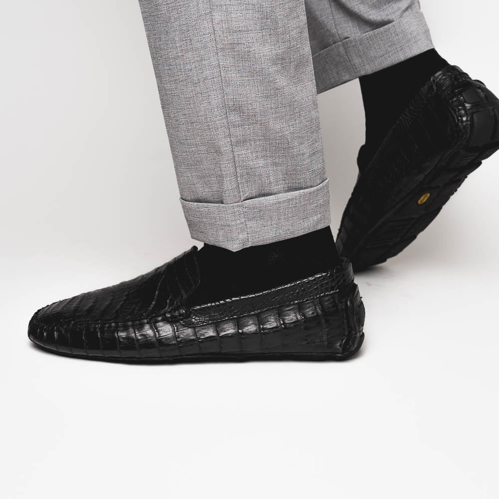 Calzoleria Toscana 4551 Crocodile Driving Shoes Black