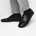 Calzoleria Toscana 4551 Crocodile Driving Shoes Black
