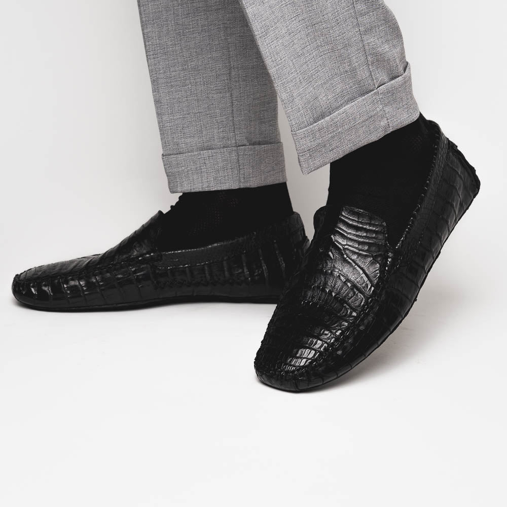 Calzoleria Toscana 4551 Crocodile Driving Shoes Black
