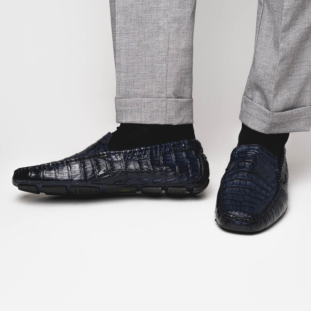 Calzoleria Toscana 4551 Crocodile Driving Shoes Denim